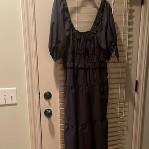 Blue Rain Blue Ruffled Smocked Maxi Dress